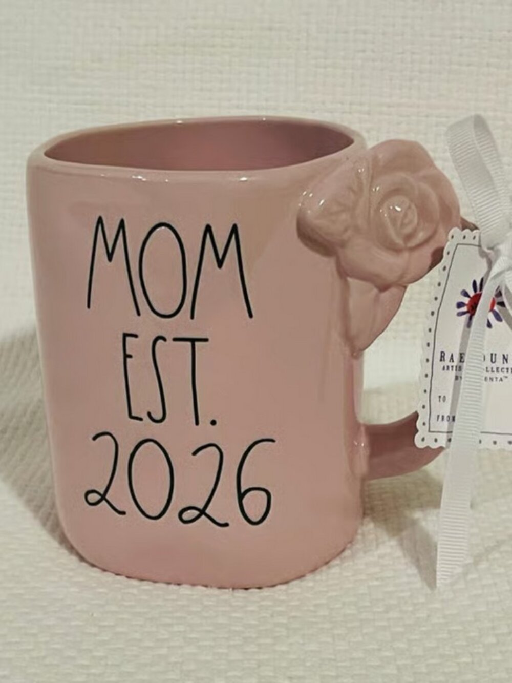 Rae Dunn MOM EST 2026 coffee mug Pink